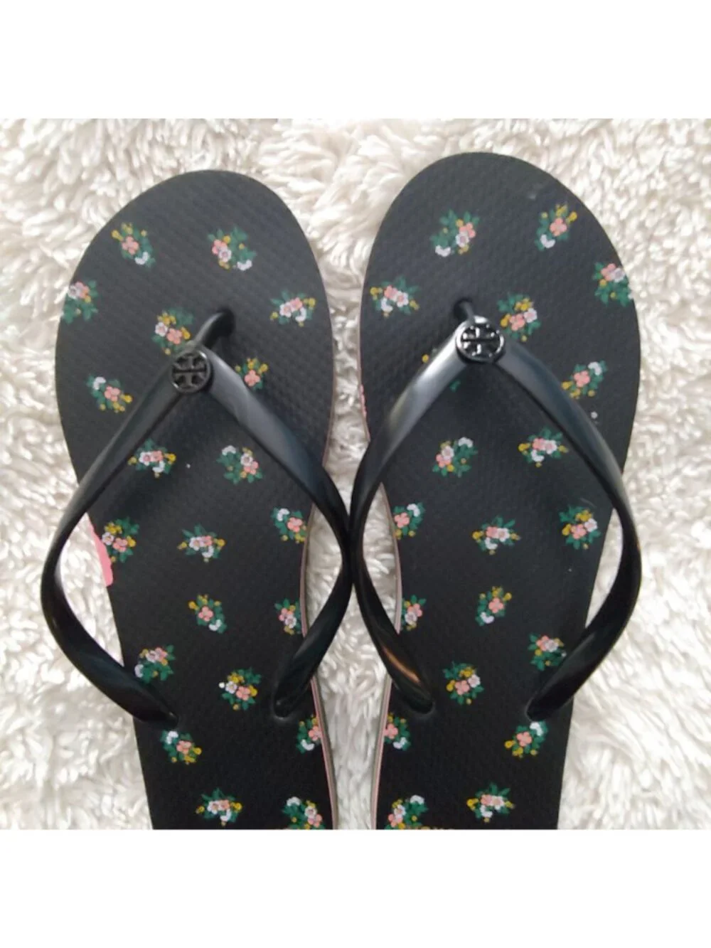 Tory Burch Floral Flip Flops Womens 10M Thong Sandal Logo